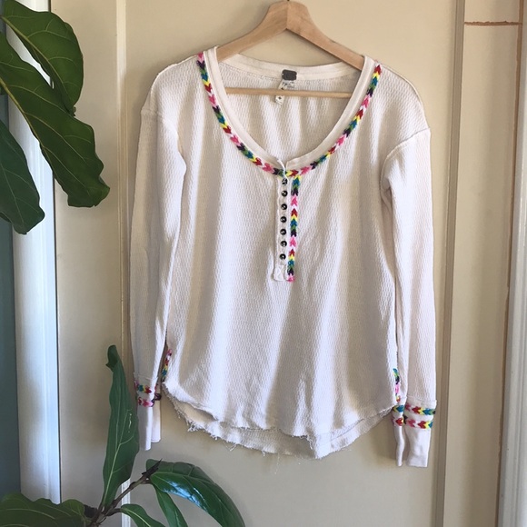 Free People Tops - Free People We the Free embroidered trim long sleeve knit thermal